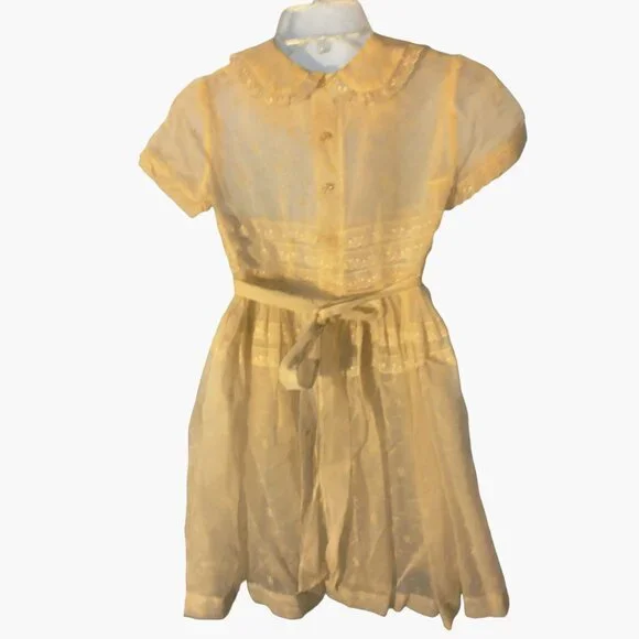 Hollywood Creations Girl Dress Size 8 Vintage Embroidered Lace White Floral 1950 - Picture 7 of 10